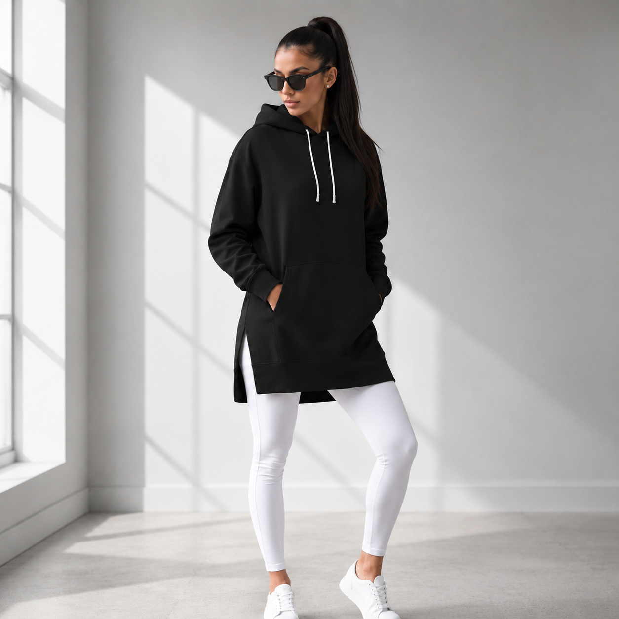 Women's Oversized Cotton Hoodie Dress – Longer Length Design