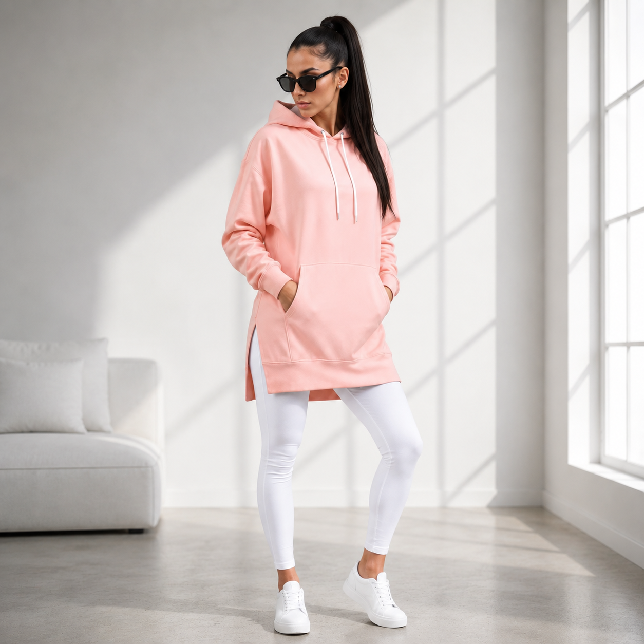 Women's Oversized Cotton Hoodie Dress – Longer Length Design
