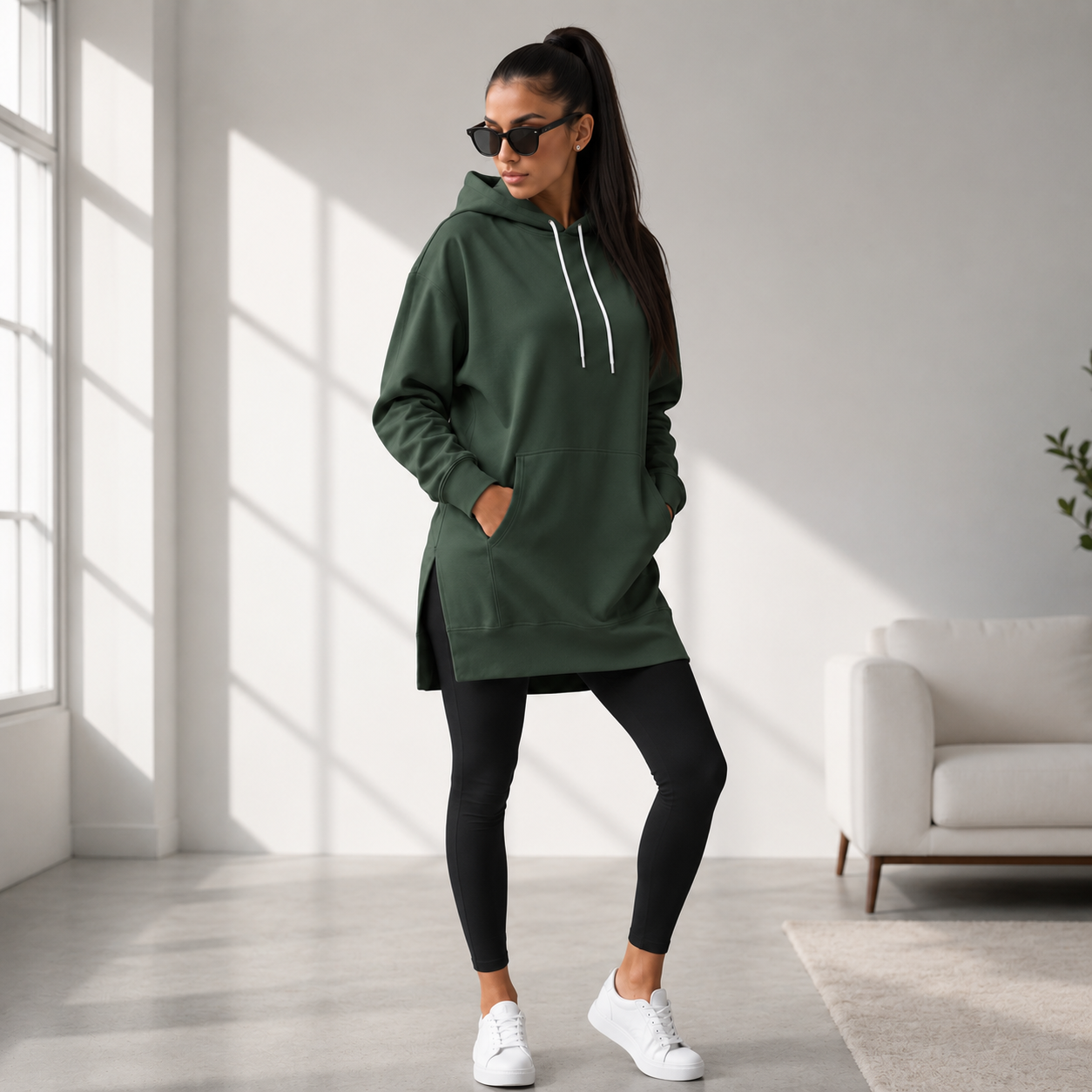 Women's Oversized Cotton Hoodie Dress – Longer Length Design