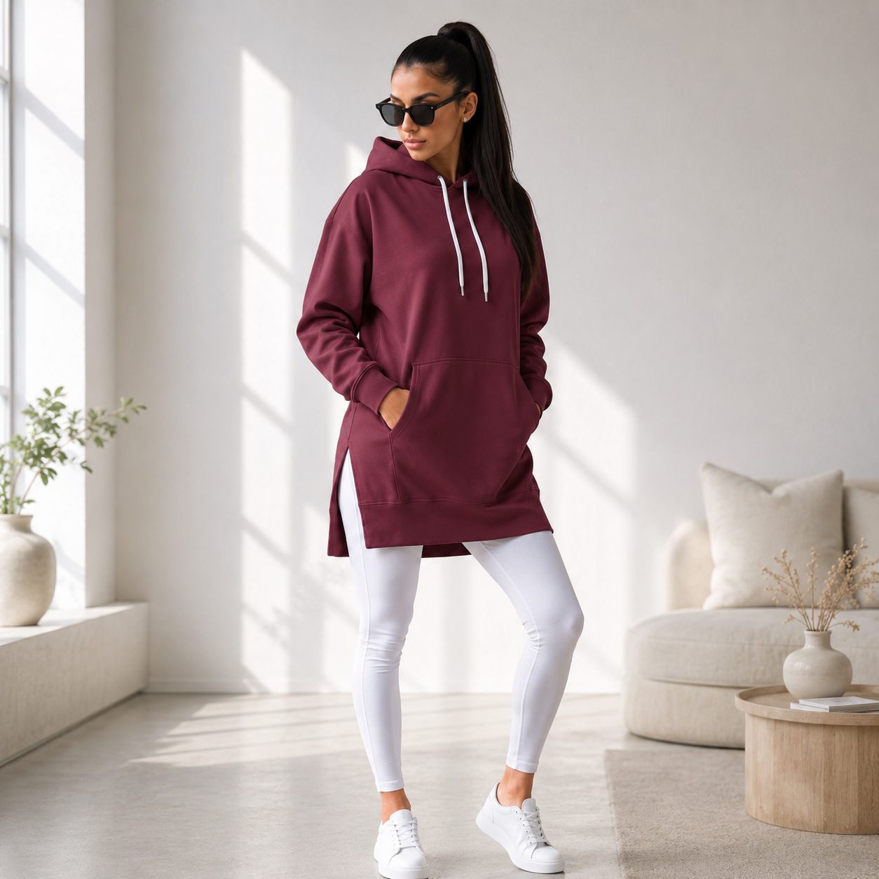 Women's Oversized Cotton Hoodie Dress – Longer Length Design