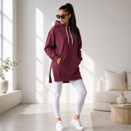 Women's Oversized Cotton Hoodie Dress – Longer Length Design