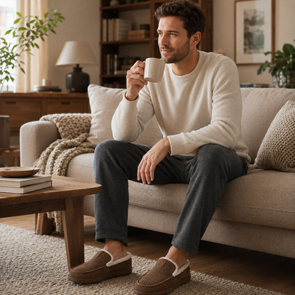Men's Synthetic Wool Loafers – Classic Silhouette for Indoor Comfort