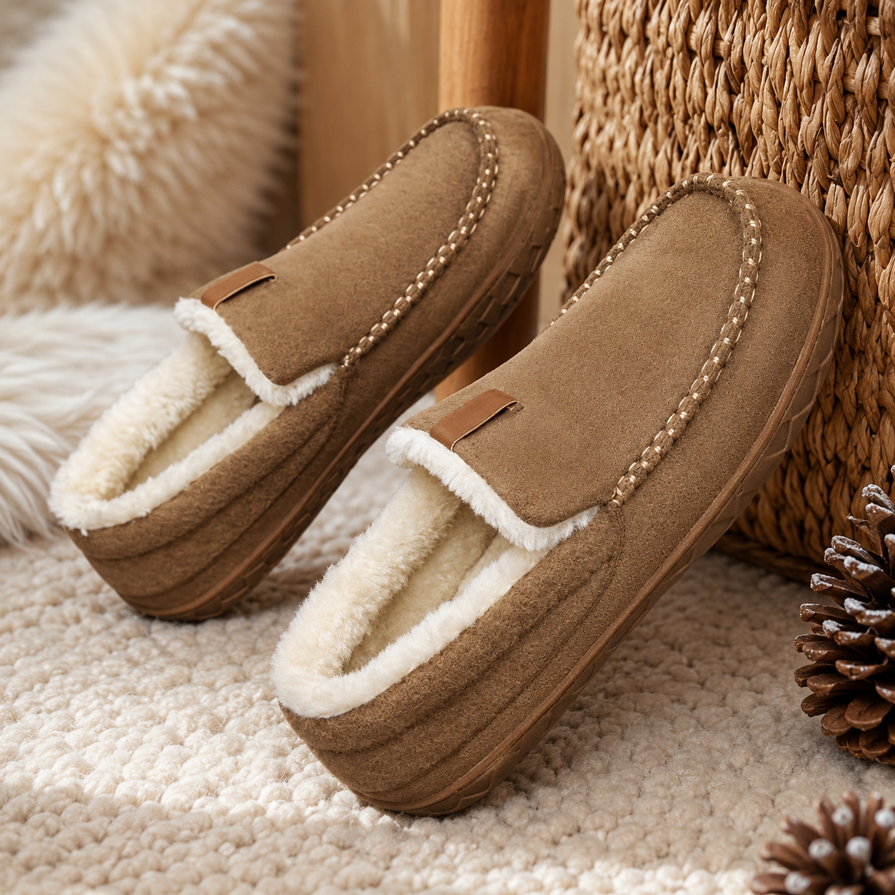 Men's Synthetic Wool Loafers – Classic Silhouette for Indoor Comfort