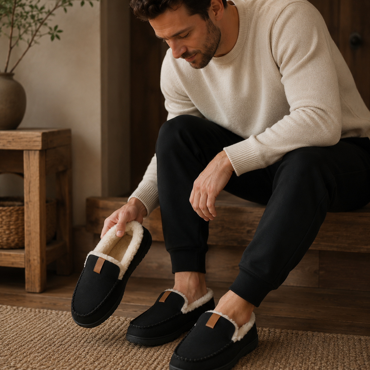 Men's Synthetic Wool Loafers – Classic Silhouette for Indoor Comfort