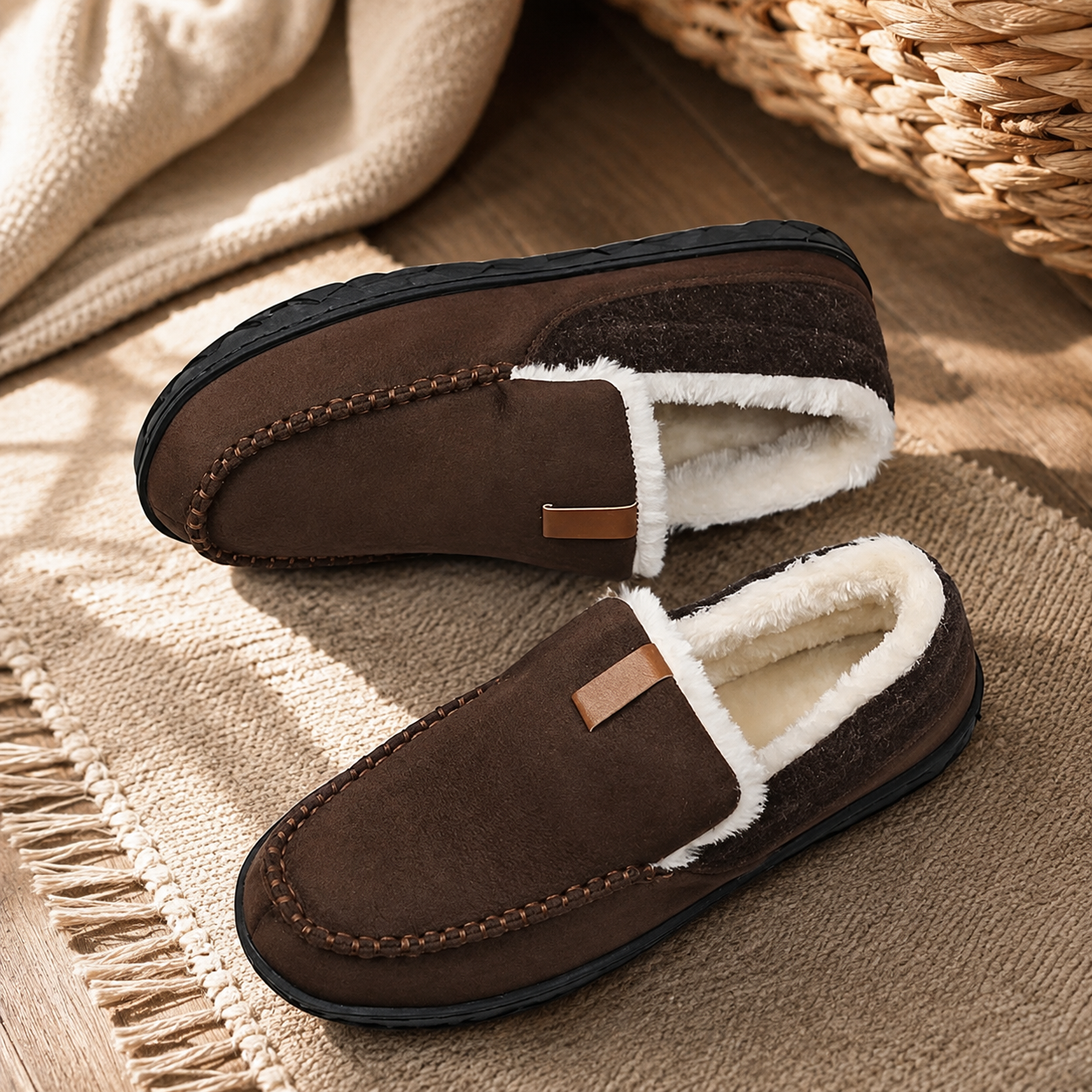 Men's Synthetic Wool Loafers – Classic Silhouette for Indoor Comfort