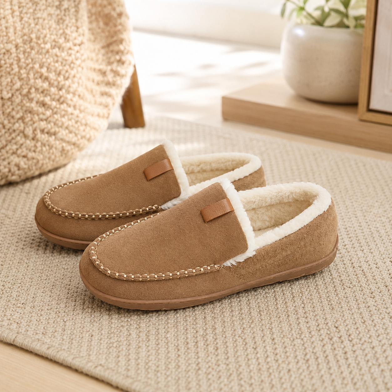 Men's Synthetic Wool Loafers – Classic Silhouette for Indoor Comfort