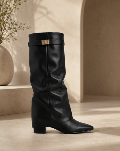Women's Knee High Boots – Block Heel with Side Zip Closure – Suede and Leather Options