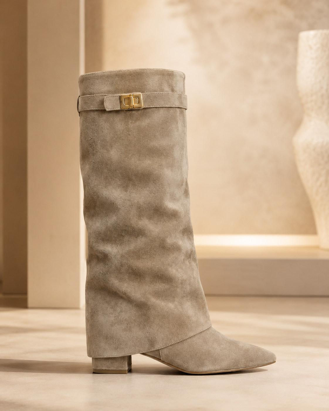 Women's Knee High Boots – Block Heel with Side Zip Closure – Suede and Leather Options
