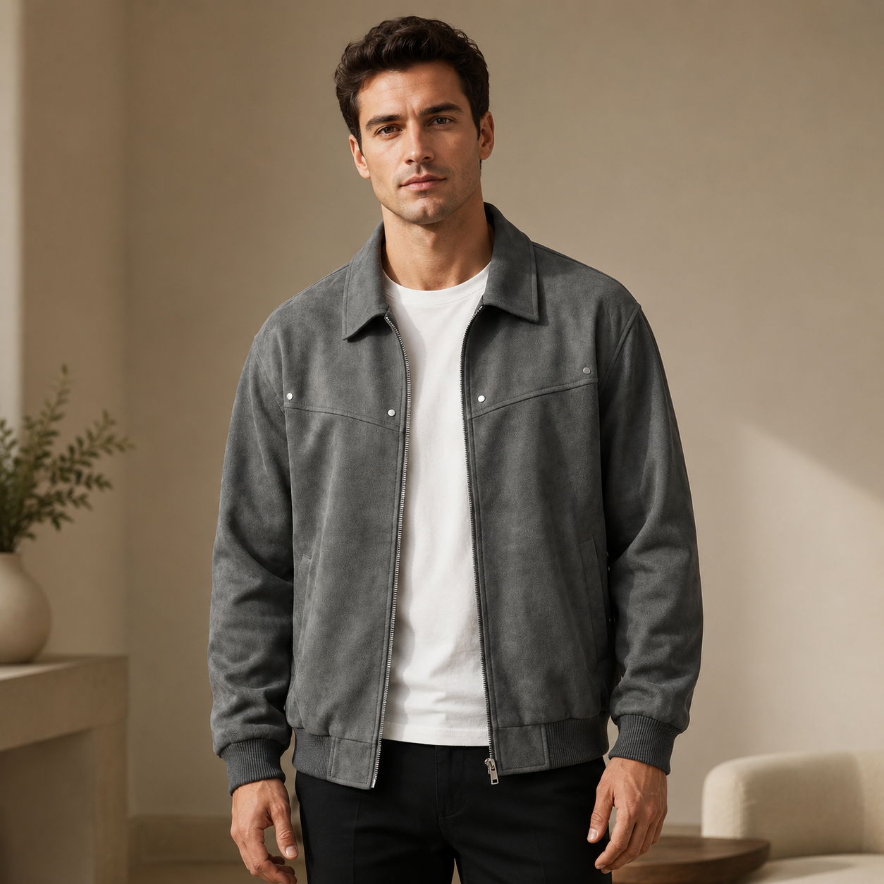 Men's Lambskin Leather Jacket – Tailored Fit with Subtle Hardware Accents