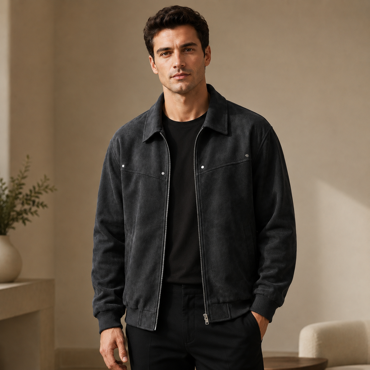 Men's Lambskin Leather Jacket – Tailored Fit with Subtle Hardware Accents