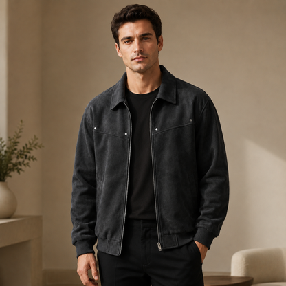 Men's Lambskin Leather Jacket – Tailored Fit with Subtle Hardware Accents