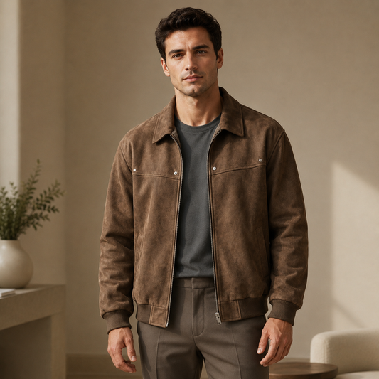 Men's Lambskin Leather Jacket – Tailored Fit with Subtle Hardware Accents