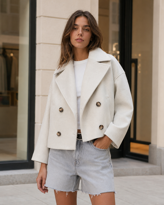 Women's Short Double-Breasted Coat – Regular Fit for Autumn and Winter