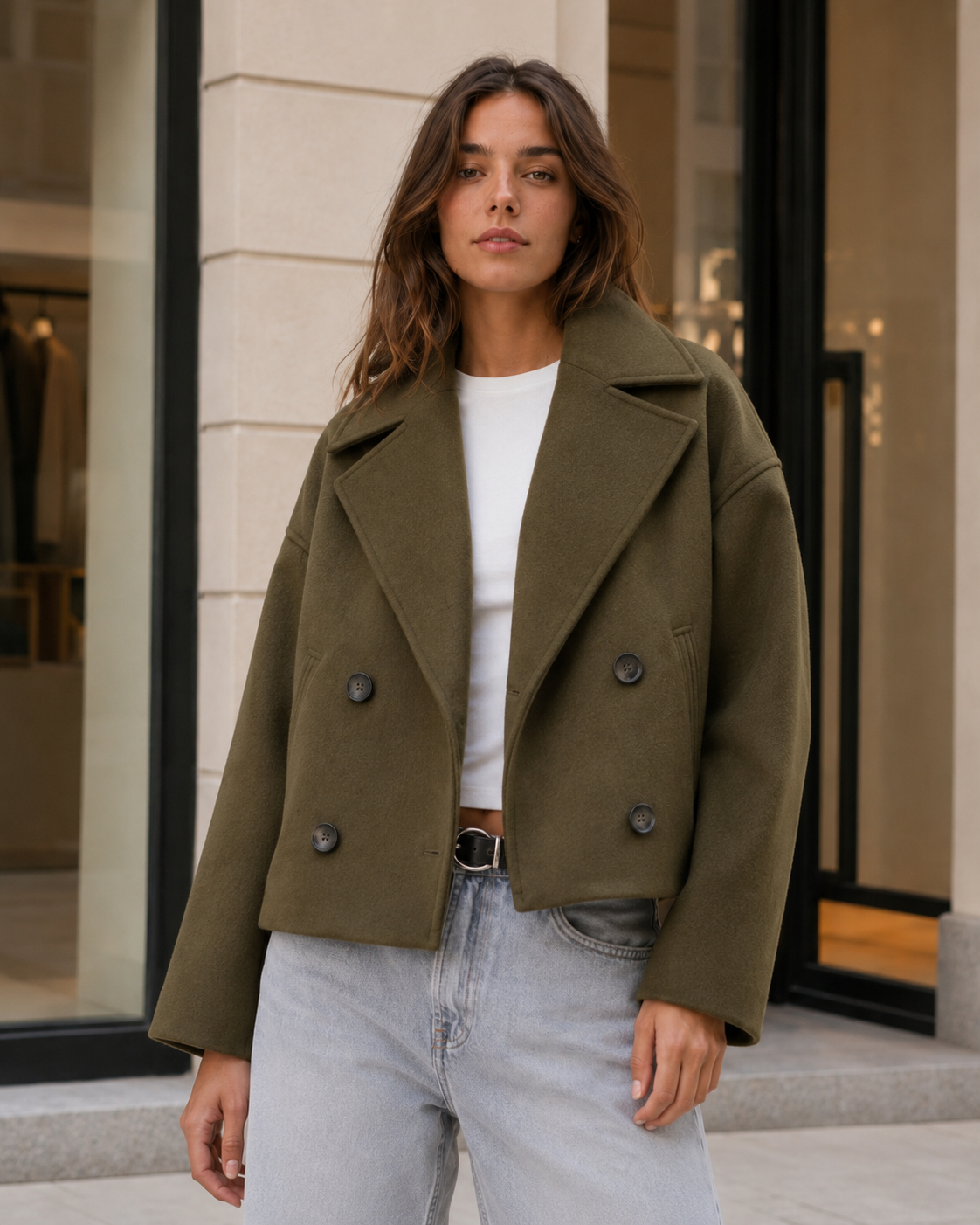 Women's Short Double-Breasted Coat – Regular Fit for Autumn and Winter