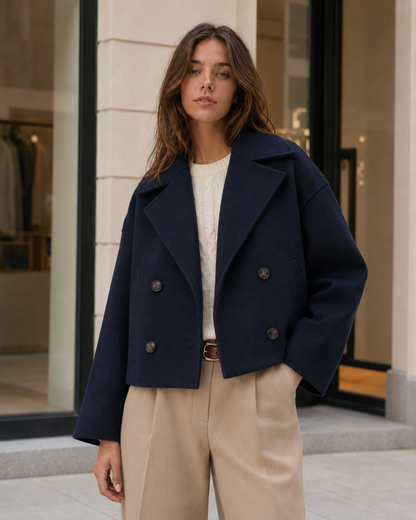 Women's Short Double-Breasted Coat – Regular Fit for Autumn and Winter