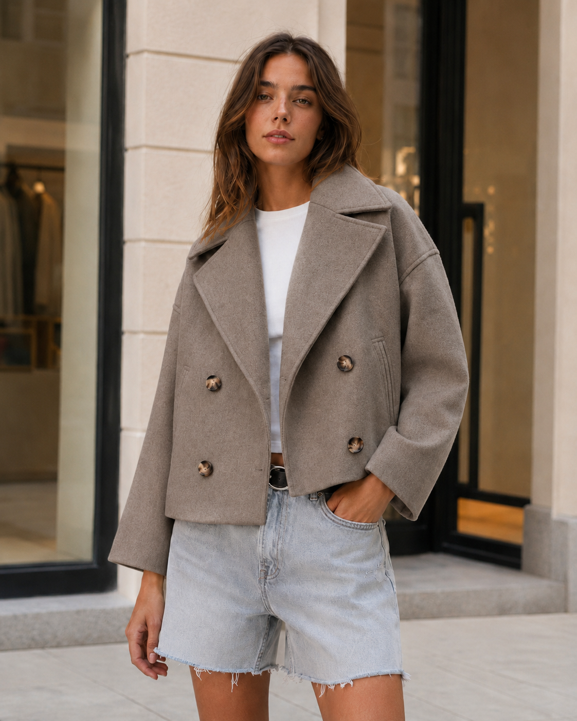 Women's Short Double-Breasted Coat – Regular Fit for Autumn and Winter