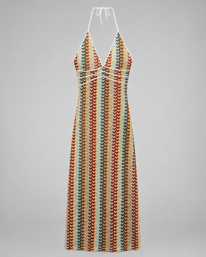 Women's Knitted Long Dress – Halter Neck with Backless Cut Out Design