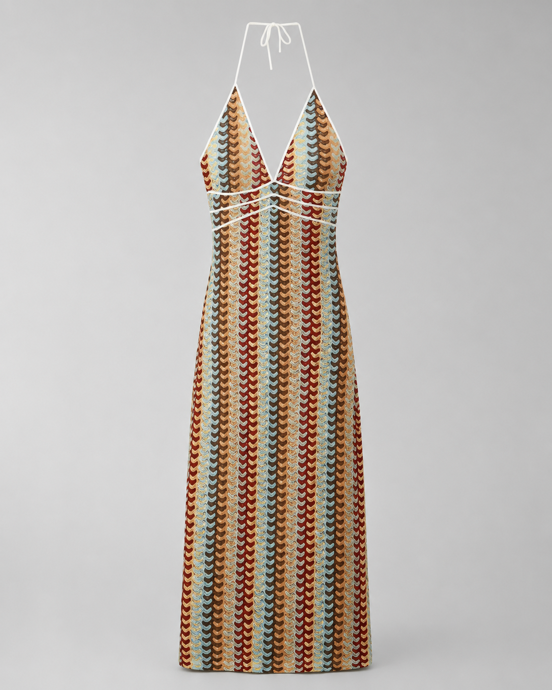 Women's Knitted Long Dress – Halter Neck with Backless Cut Out Design