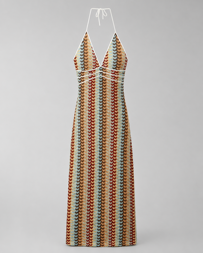 Women's Knitted Long Dress – Halter Neck with Backless Cut Out Design