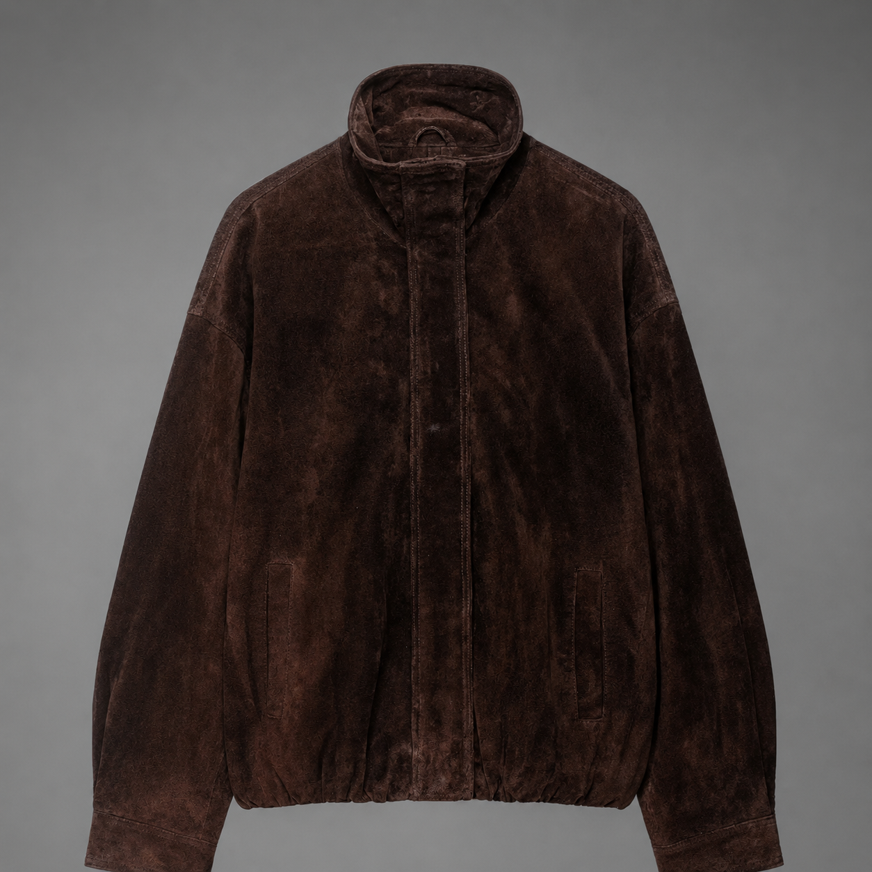 Women's Brown Suede Jacket – Loose Fit with Stand Collar and Pockets