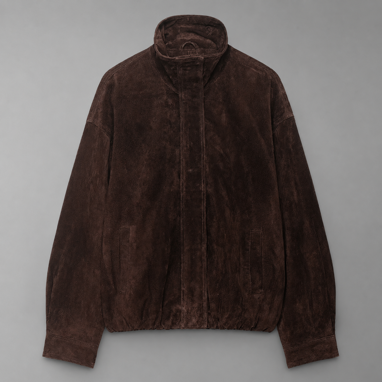 Women's Brown Suede Jacket – Loose Fit with Stand Collar and Pockets