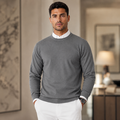 Men's Lightweight Knitted Sweater – Round Neck with Long Sleeves