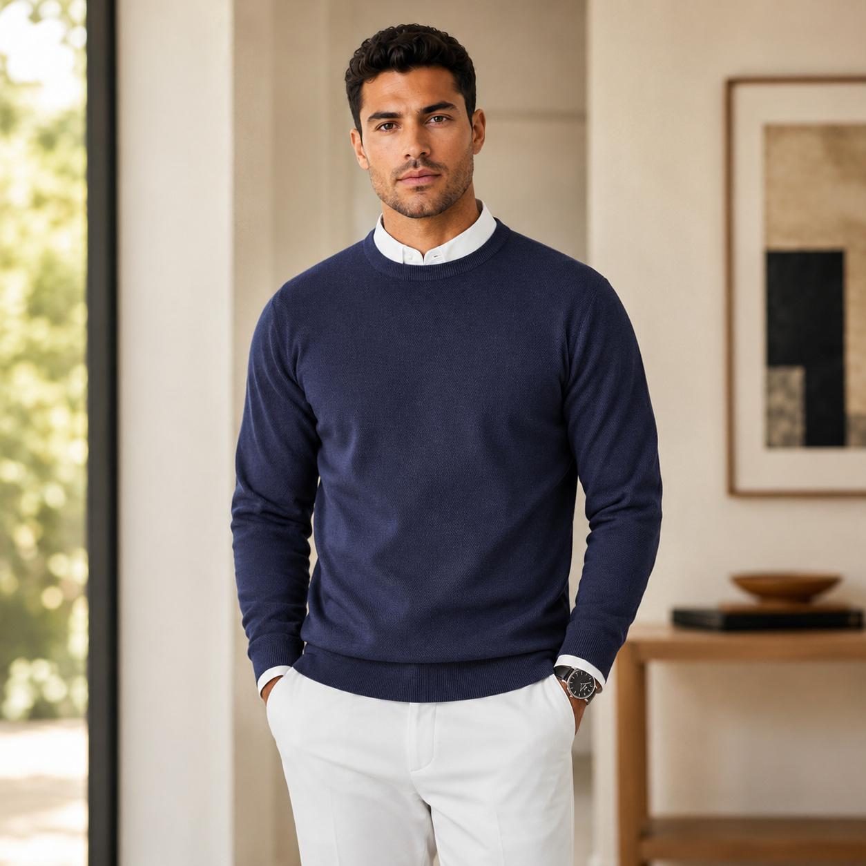 Men's Lightweight Knitted Sweater – Round Neck with Long Sleeves