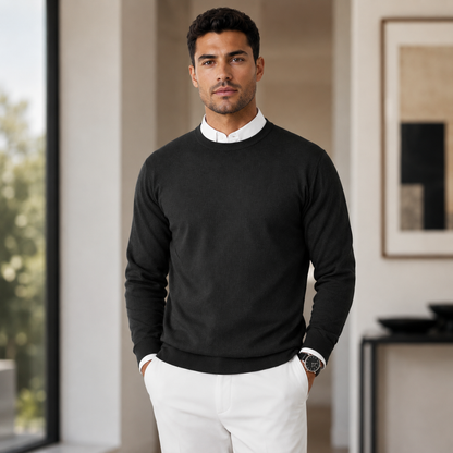 Men's Lightweight Knitted Sweater – Round Neck with Long Sleeves