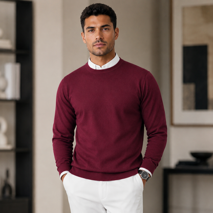 Men's Lightweight Knitted Sweater – Round Neck with Long Sleeves