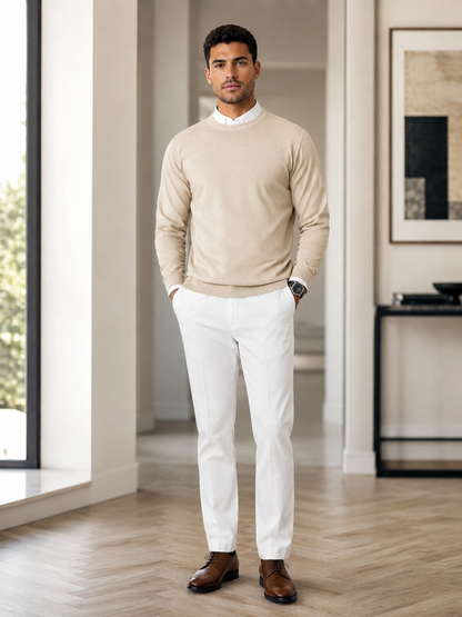 Men's Lightweight Knitted Sweater – Round Neck with Long Sleeves