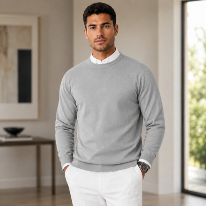 Men's Lightweight Knitted Sweater – Round Neck with Long Sleeves