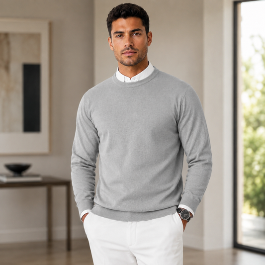 Men's Lightweight Knitted Sweater – Round Neck with Long Sleeves