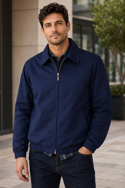 Men's Zip-Up Harrington Jacket – Elasticated Cuffs and Hem