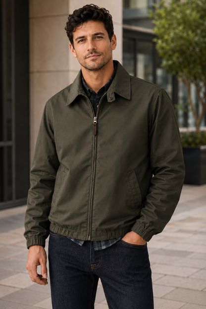 Men's Zip-Up Harrington Jacket – Elasticated Cuffs and Hem