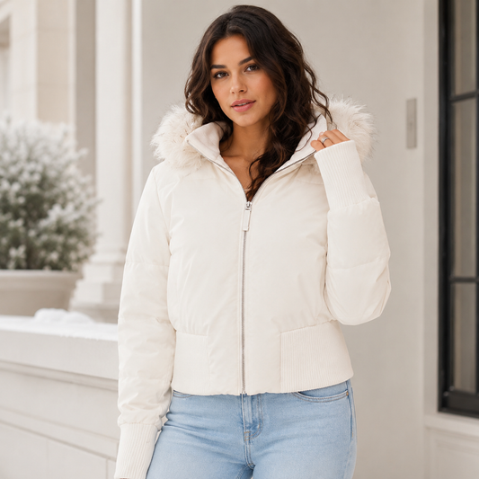 Women’s Quilted Winter Jacket – Cropped Silhouette with Removable Hood