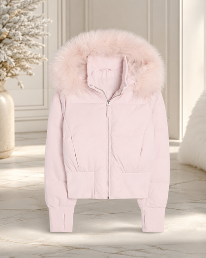 Women’s Quilted Winter Jacket – Cropped Silhouette with Removable Hood