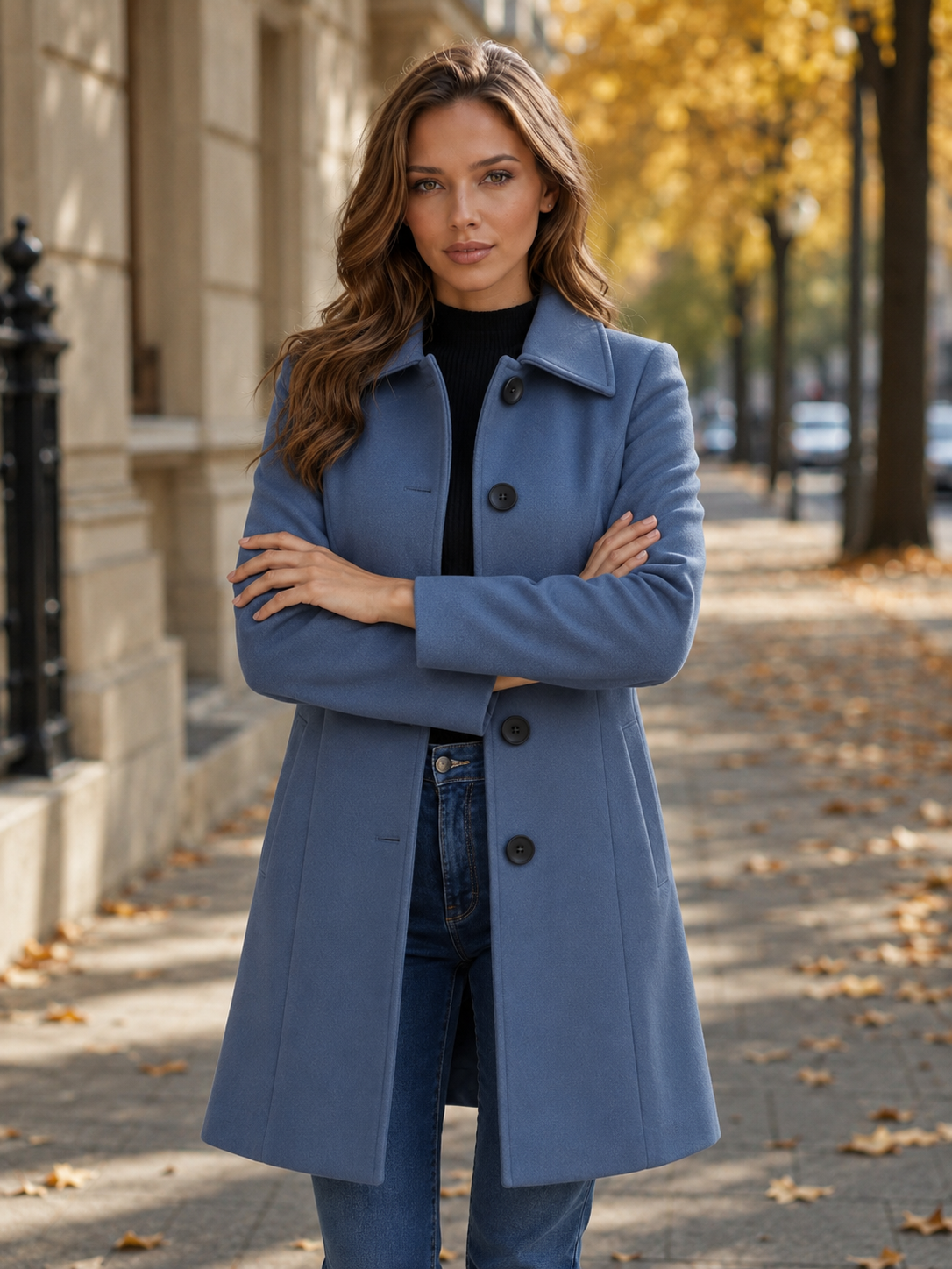 Women’s Mid-Weight Wool Blend Winter Trench Coat – Single Breasted with Turn-Down Collar