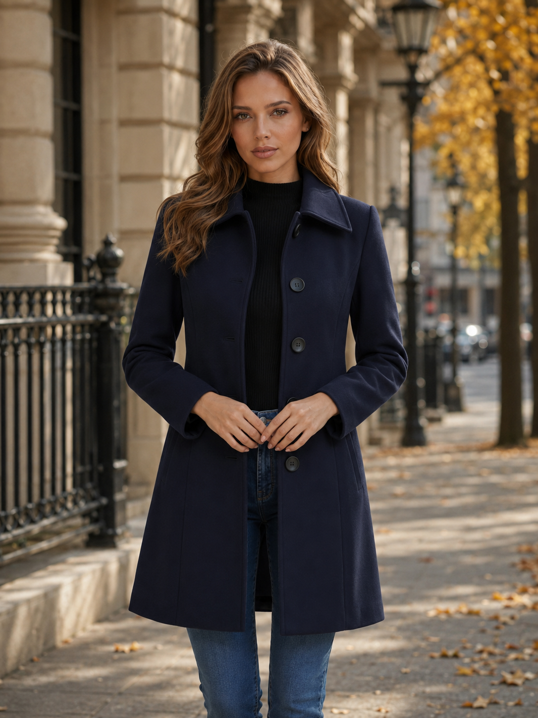 Women’s Mid-Weight Wool Blend Winter Trench Coat – Single Breasted with Turn-Down Collar