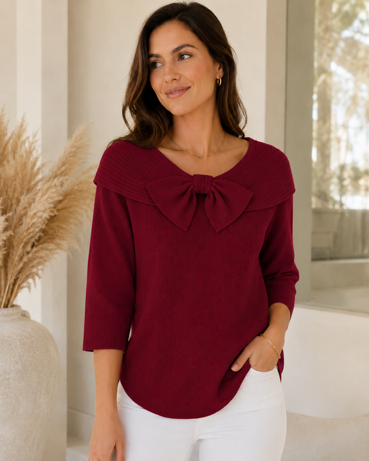 Women's Cotton Bow Sweater – Slim Fit with Romantic Detail