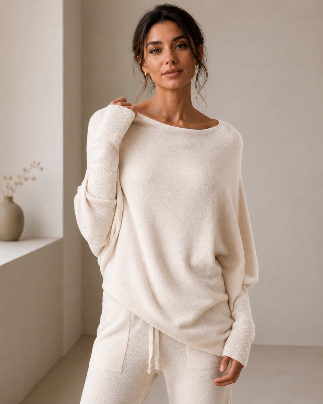 Women's Lightweight Off Shoulder Sweater – Asymmetrical Neckline