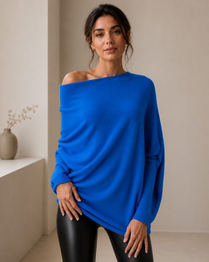 Women's Lightweight Off Shoulder Sweater – Asymmetrical Neckline