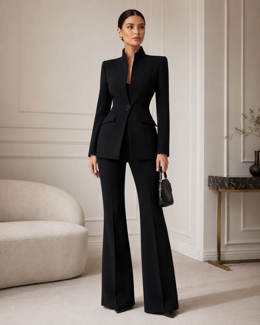 Women's Blazer and Palazzo Trousers Set – Tailored Cut with Pockets
