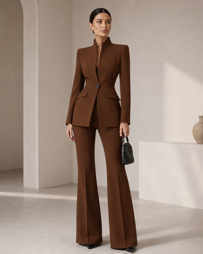 Women's Blazer and Palazzo Trousers Set – Tailored Cut with Pockets