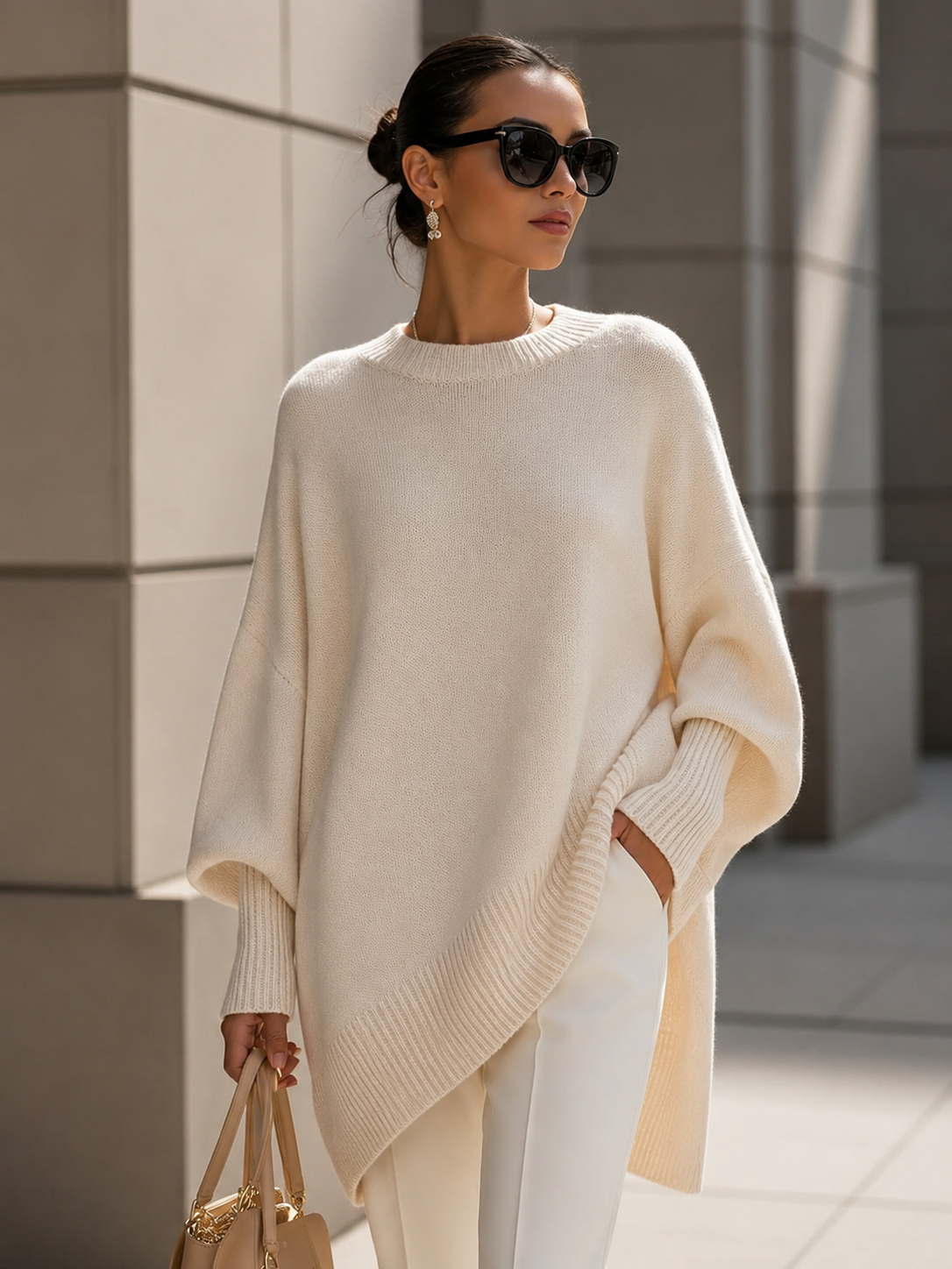 Women's Soft Wool Blend Oversized Sweater – Relaxed Fit with Drop Shoulders