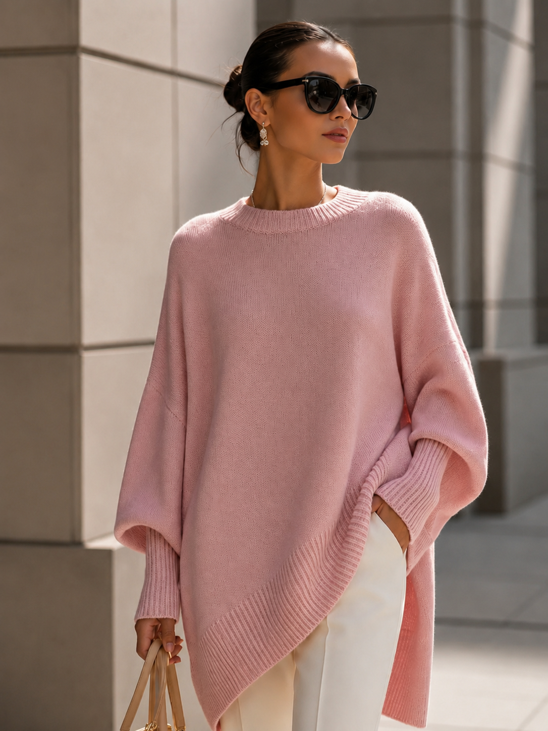 Women's Soft Wool Blend Oversized Sweater – Relaxed Fit with Drop Shoulders