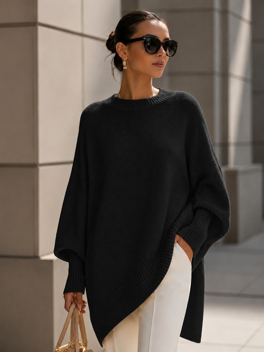 Women's Soft Wool Blend Oversized Sweater – Relaxed Fit with Drop Shoulders