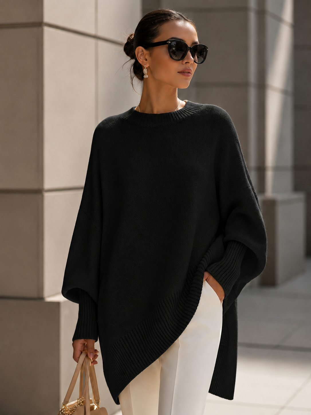 Women's Soft Wool Blend Oversized Sweater – Relaxed Fit with Drop Shoulders
