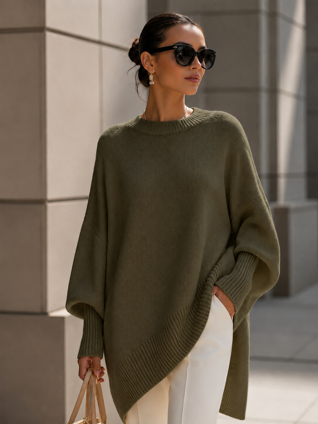 Women's Soft Wool Blend Oversized Sweater – Relaxed Fit with Drop Shoulders