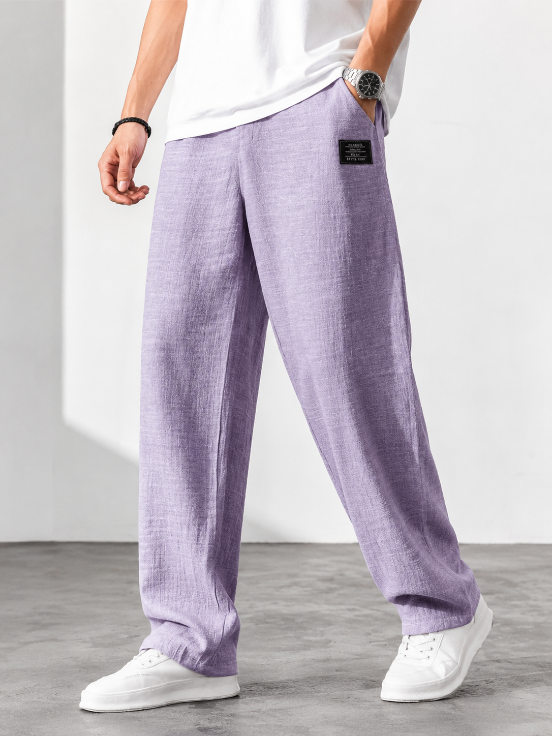 Women's Lightweight Polyester Trousers – Relaxed Wide-Leg Fit