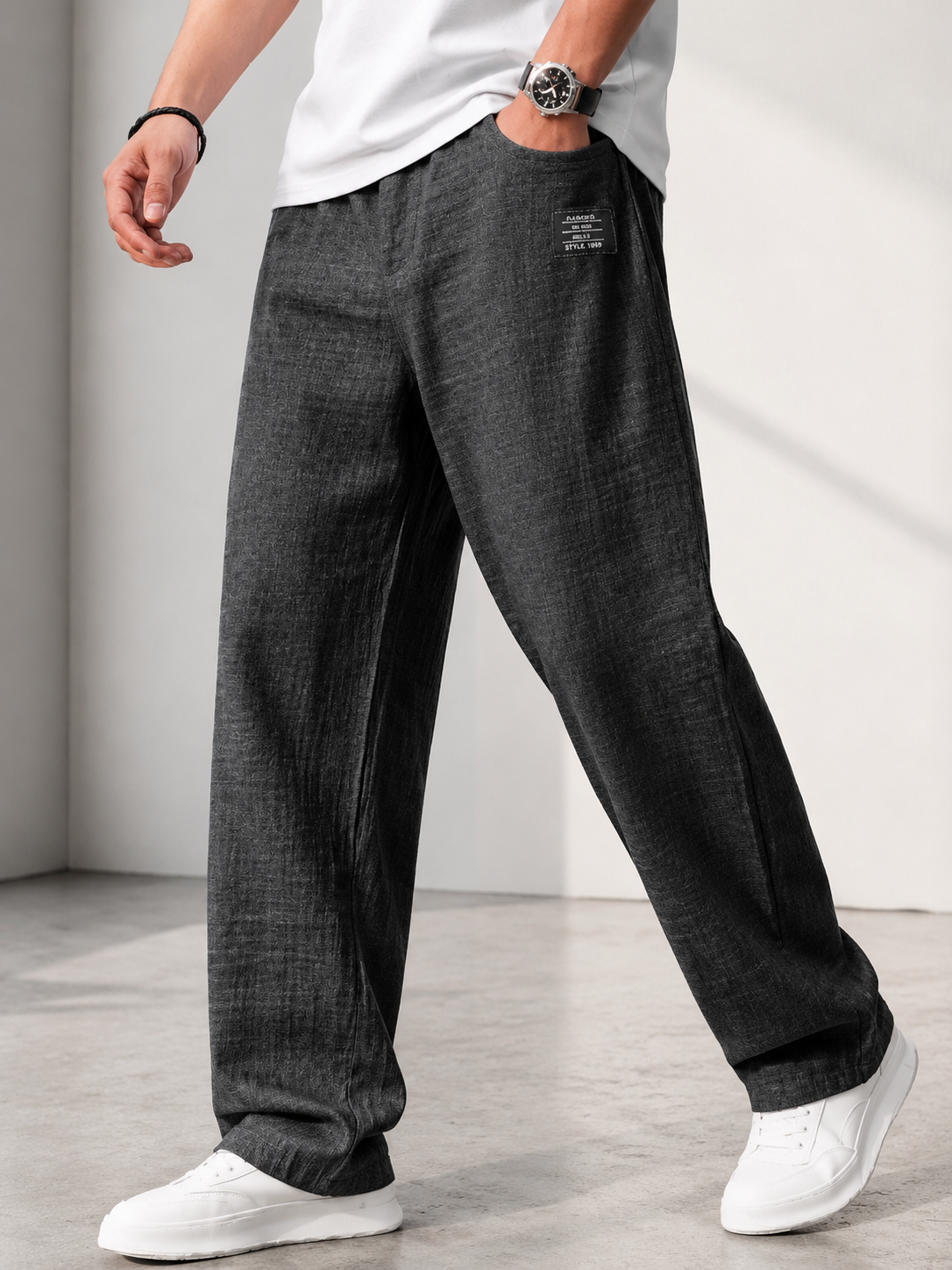 Women's Lightweight Polyester Trousers – Relaxed Wide-Leg Fit